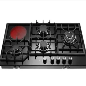 KHAL 4 Gas(1 WOK) + 1 Electric Ceramic Plate Hob,Black Glass 90cm