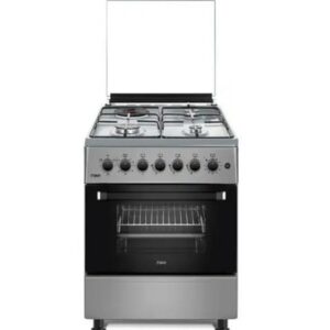 MIKA Standing Cooker, 58cm x 58cm, 3 Gas Pool Jet Burners + 1 RAPID Hot Plate, Button Ignition, 3 Function Electric Oven, Silver MST58U31E3SLEM