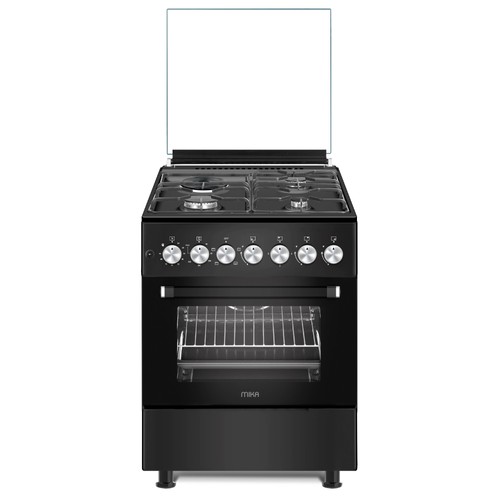 MIKA Standing Cooker, 60cm x 60cm, 3 Gas Pool Jet Burners + 1 RAPID Hot Plate, Auto Ignition, 4 Function Electric Oven, Rotisserie, Matt Black MST6231E4BL