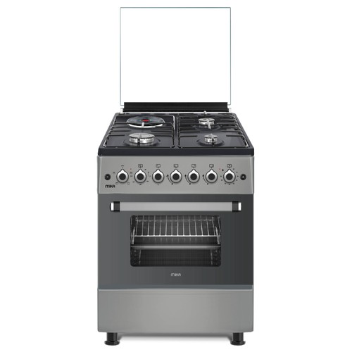 MIKA Standing Cooker, 58cm x 58cm, 3 Gas Pool Jet Burners + 1 RAPID Hot Plate, Button Ignition, 4 Function Electric Oven, Rotisserie, Dove Grey MST58U31E4DG